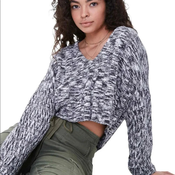 NEW Forever 21 Sweater Hi-Low Heavyweight V-Neck Knit Pullover Y2K 90s Large - Picture 1 of 8